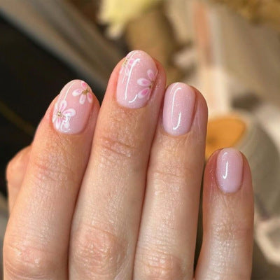 Soft Pink Blossom short oval press-on nails