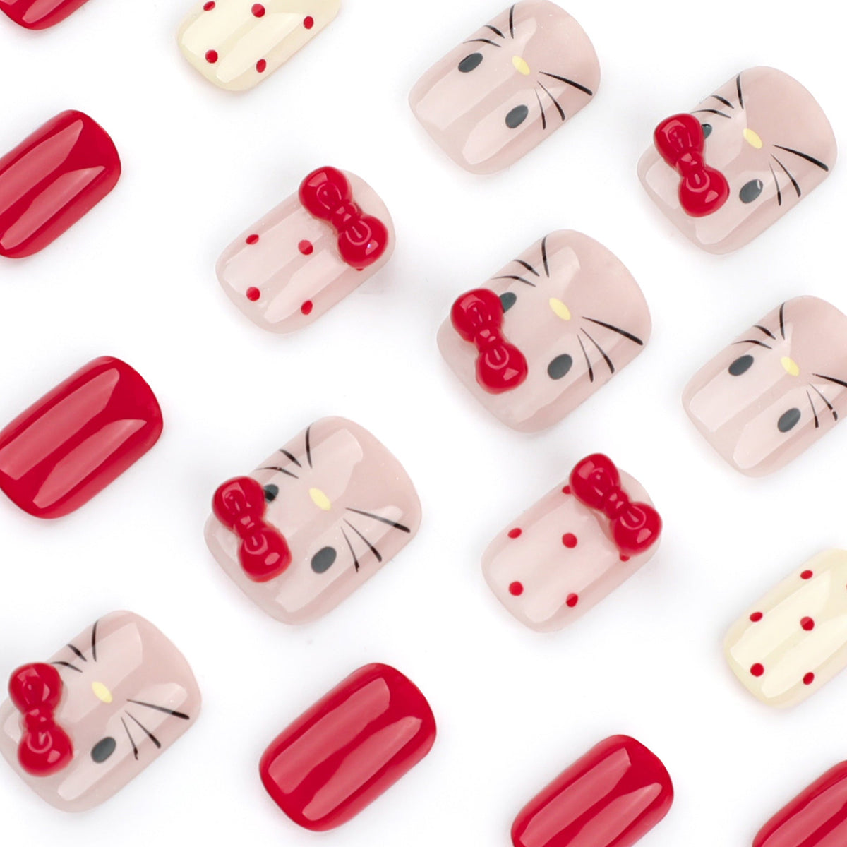 Autumn Cat Charm 3D rhinestone press-on nails