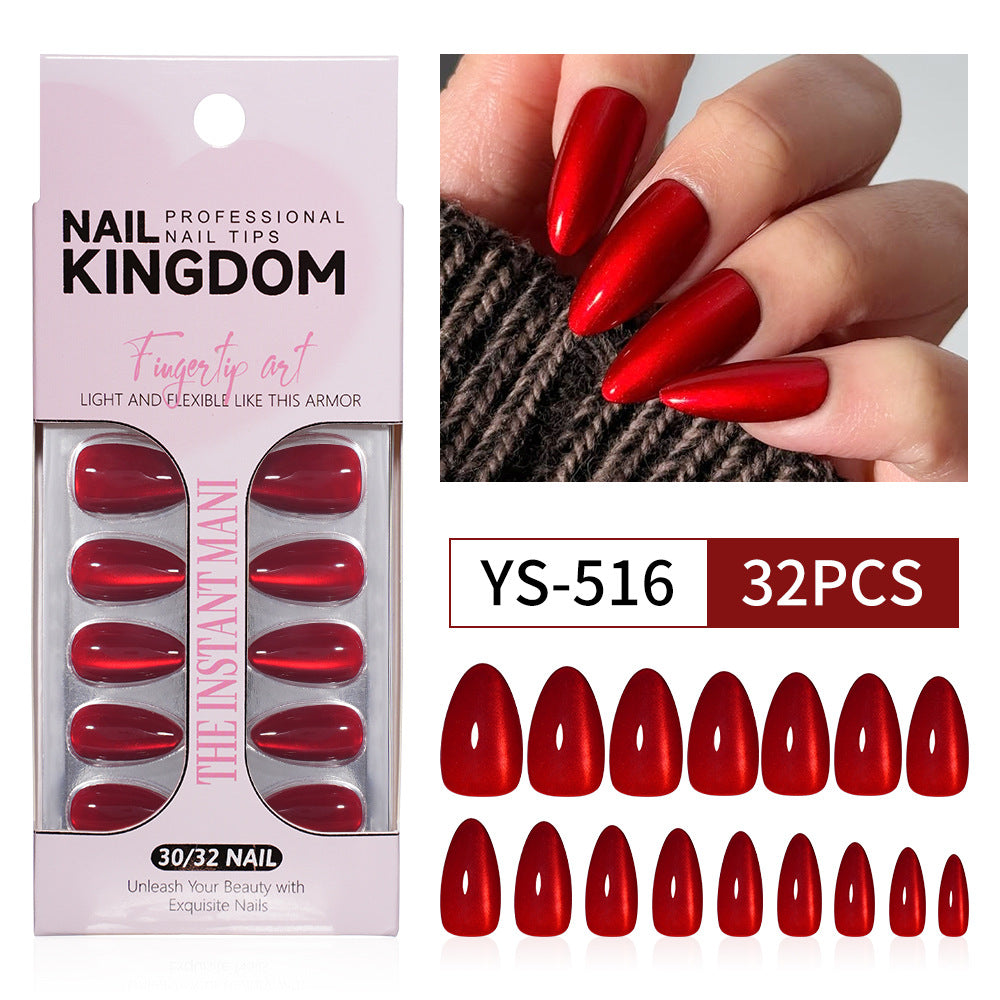 Cherry Ember Cat Eye 32-piece red press-on nail set