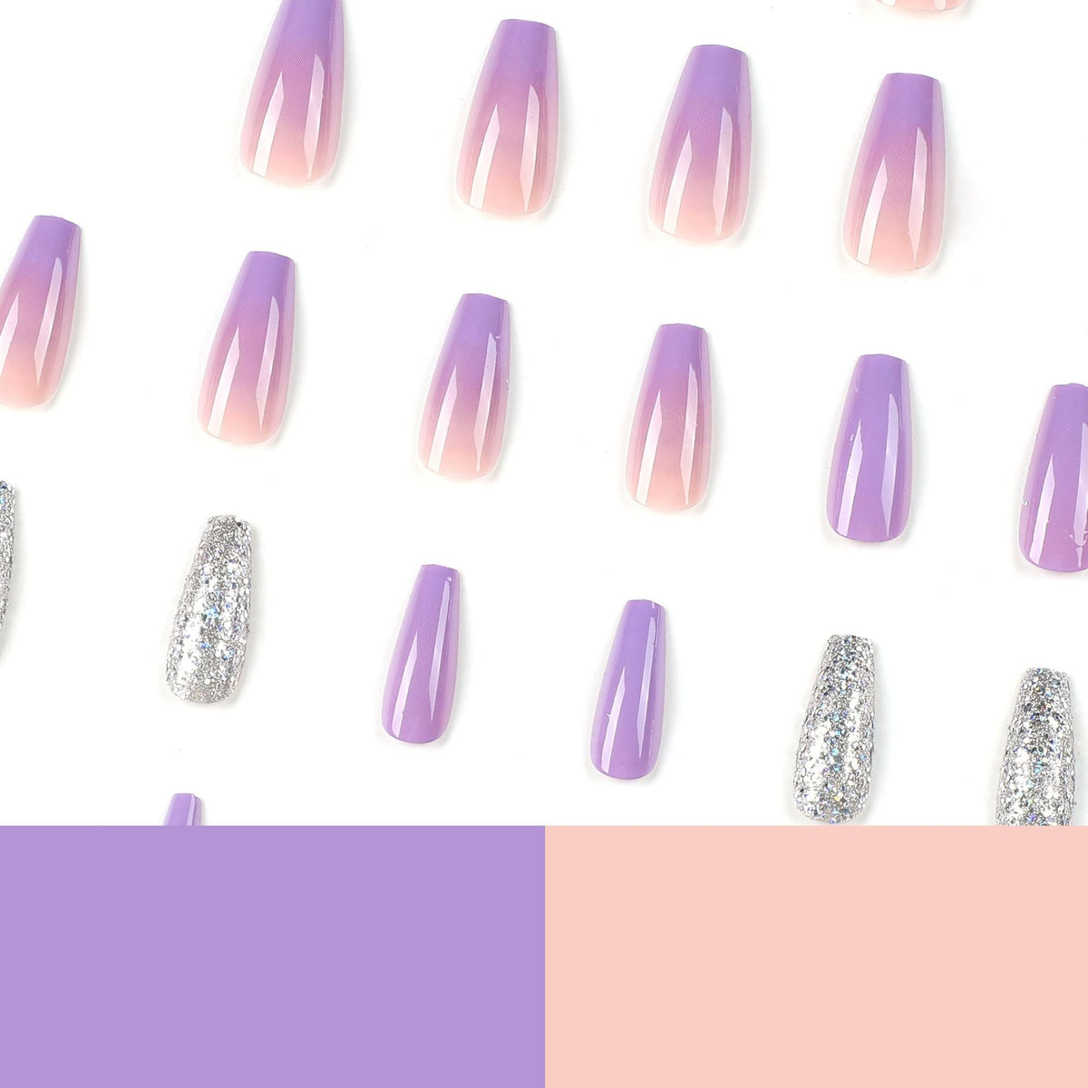Purple Silver Fade glitter press-on nails