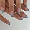 Emerald Cat Eye French almond press-on nails