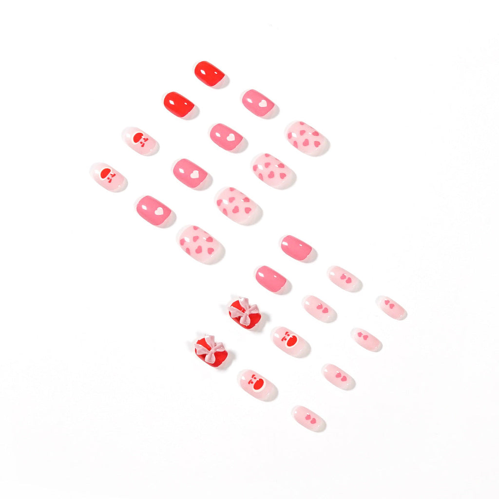 Peach Bear Bow heart press-on nails