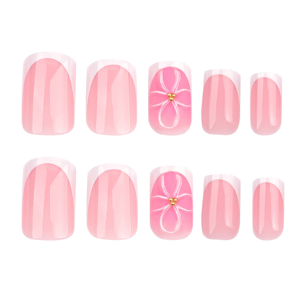 Blush 3D Blossom French short square press-on nails