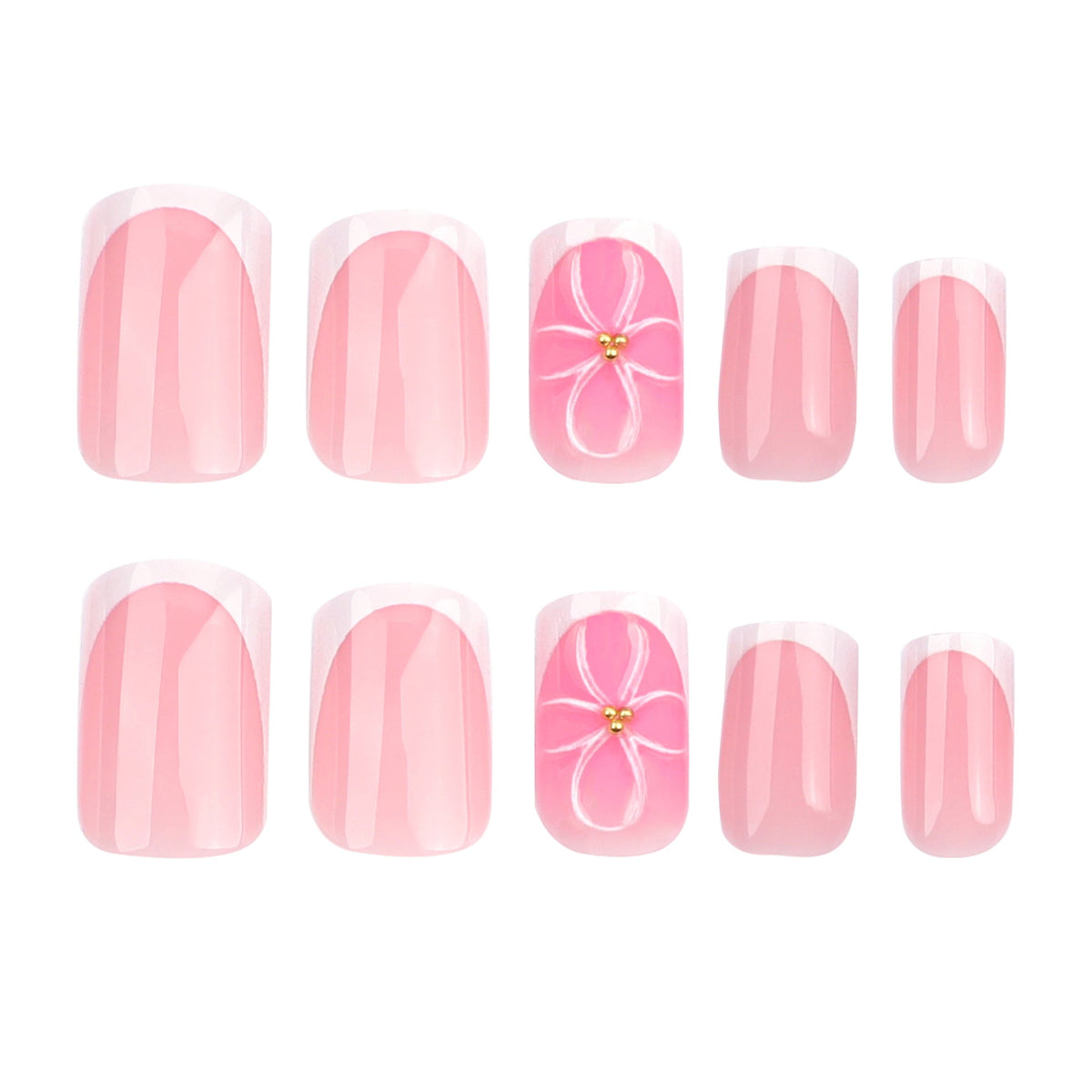 Blush 3D Blossom French short square press-on nails