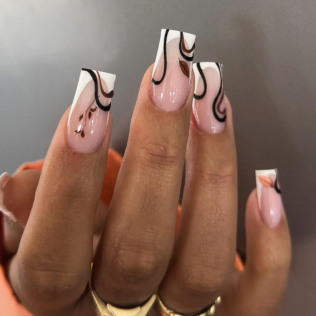Autumn Leaf French square press-on nails