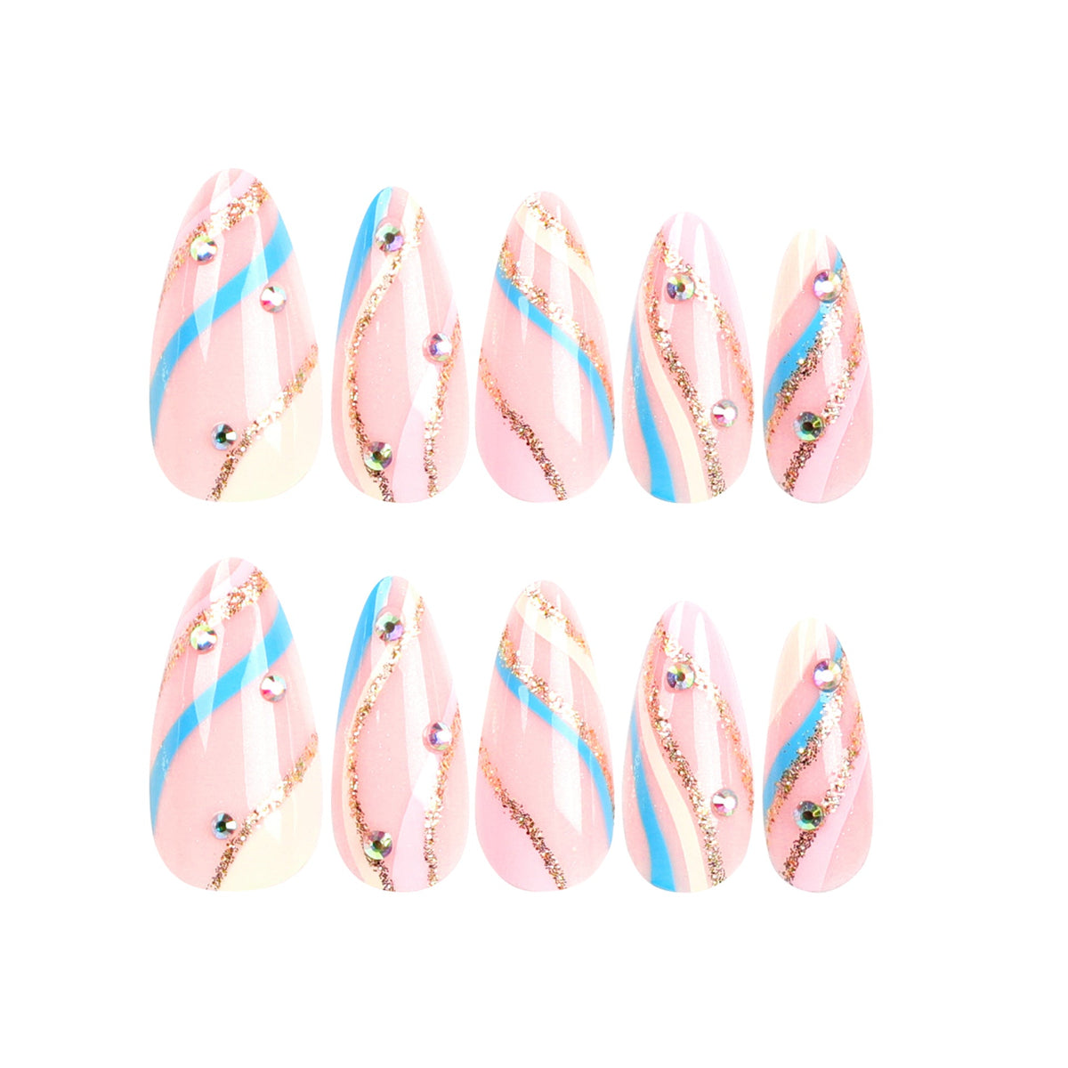Gilded Stripe glitter almond press-on nails