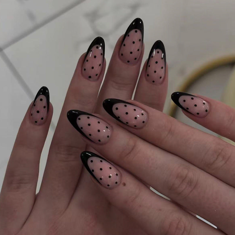 Noir Dot French almond press-on nails