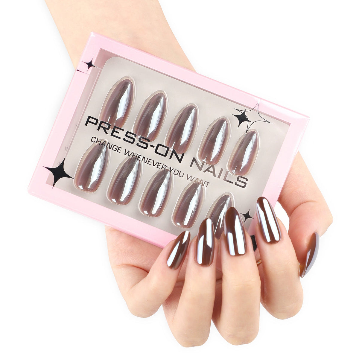 Cocoa Minimal solid brown short almond 30-piece press-on nail set