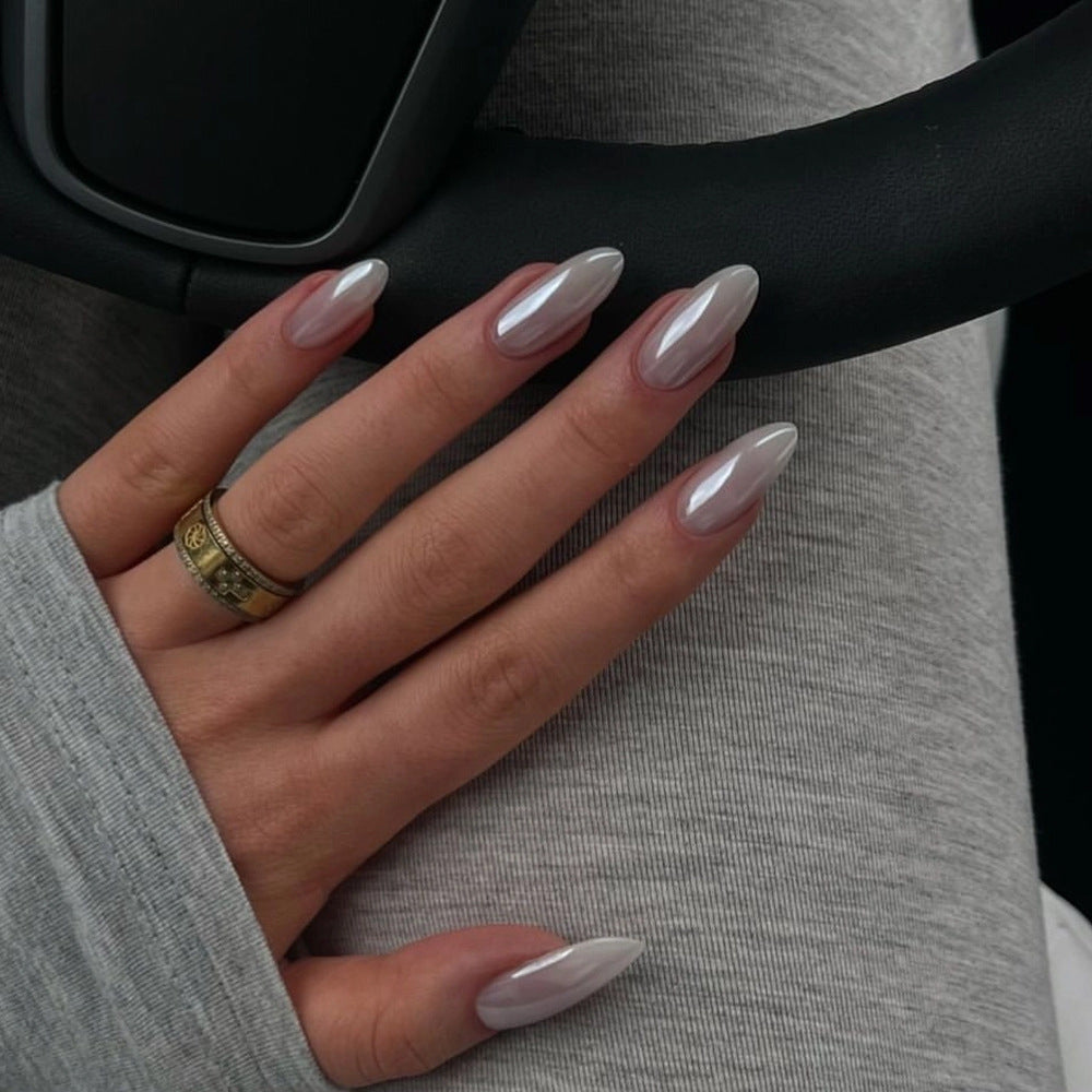 Porcelain White short almond press-on nails