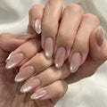 Nude Cat Eye French glitter almond press-on nails