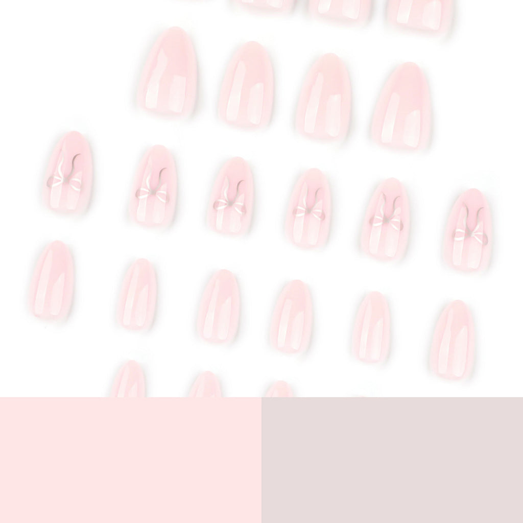Silver Bow Almond short press-on nails