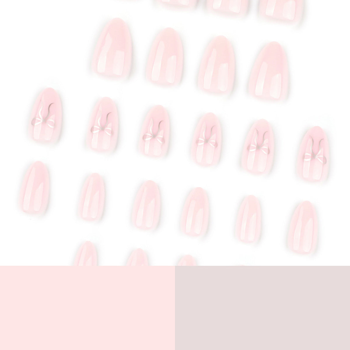 Silver Bow Almond short press-on nails