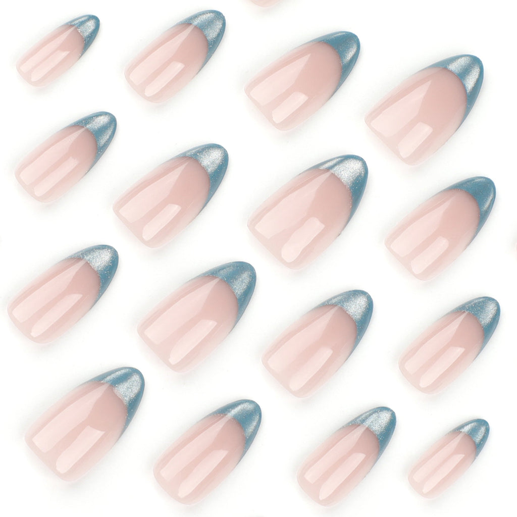 Emerald Cat Eye French almond press-on nails
