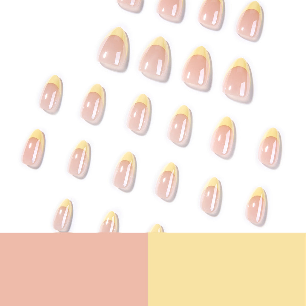 Pale Lemon French almond press-on nails