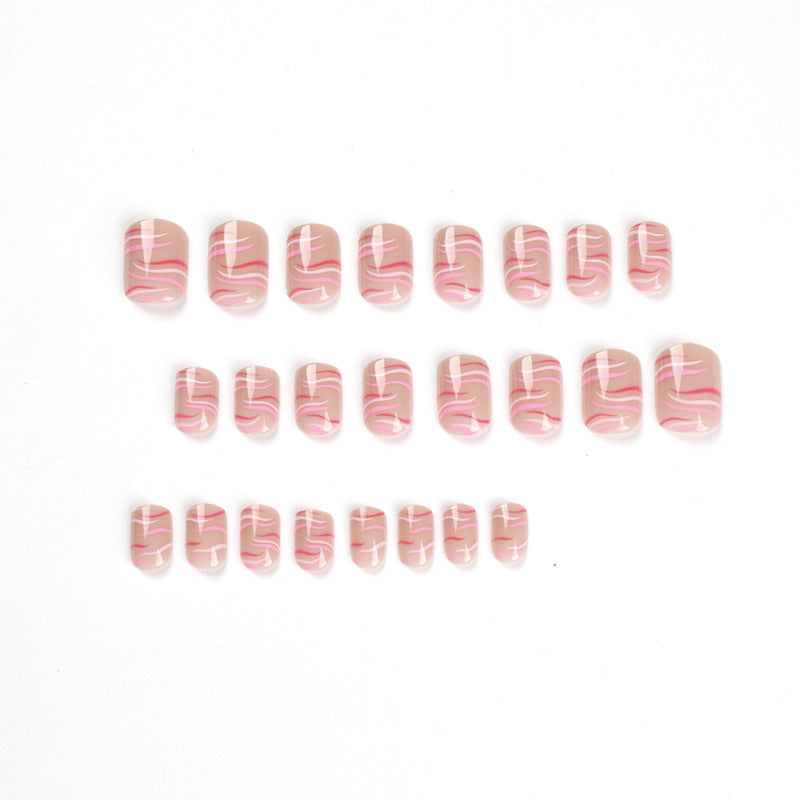 Pink Red Ripple short press-on nails