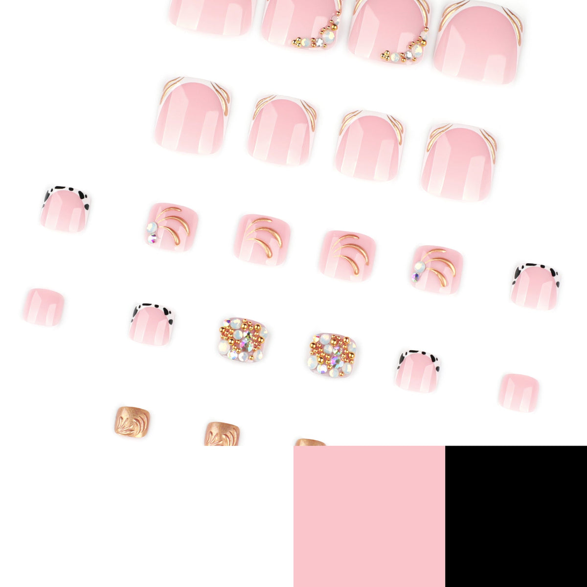 Nude Gold Rhinestone press-on toenails
