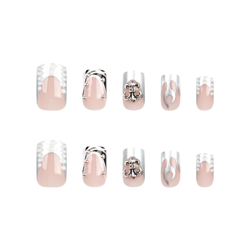 Silver Flame Nude square press-on nails