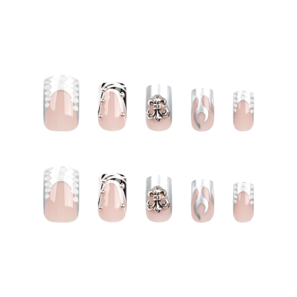 Silver Flame Nude square press-on nails