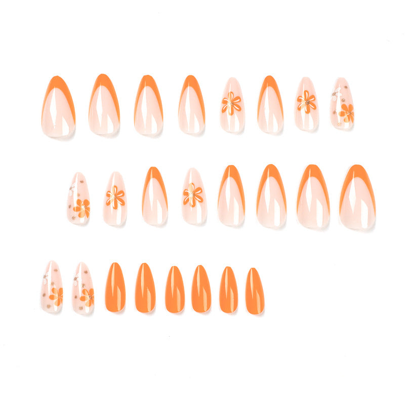 Orange Blossom French floral press-on nails