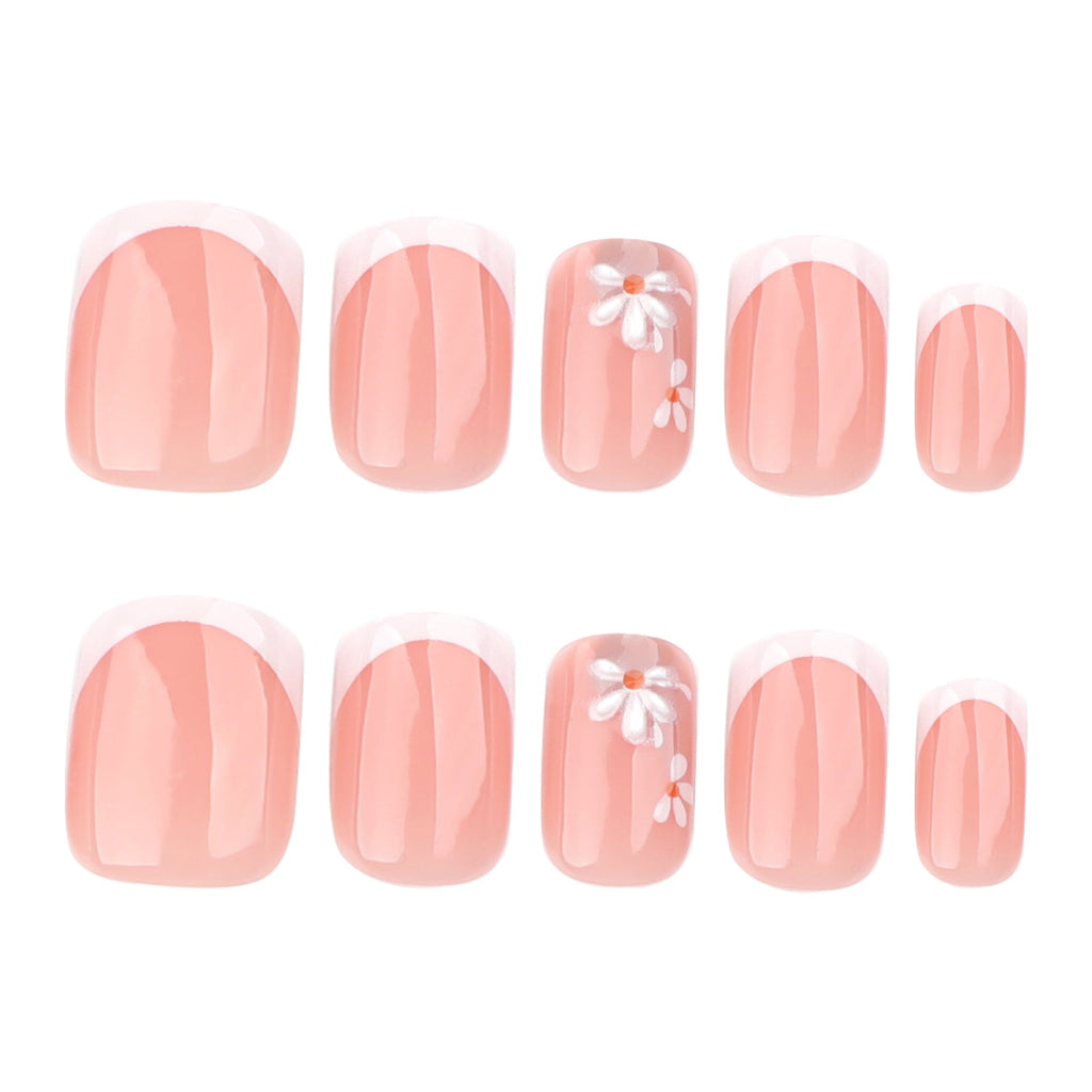 3D Daisy French short square press-on nails