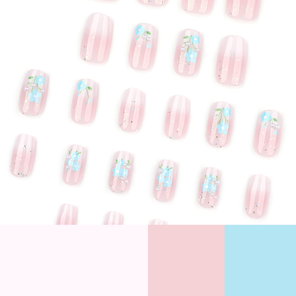 Blue Blossom Fade short square press-on nails