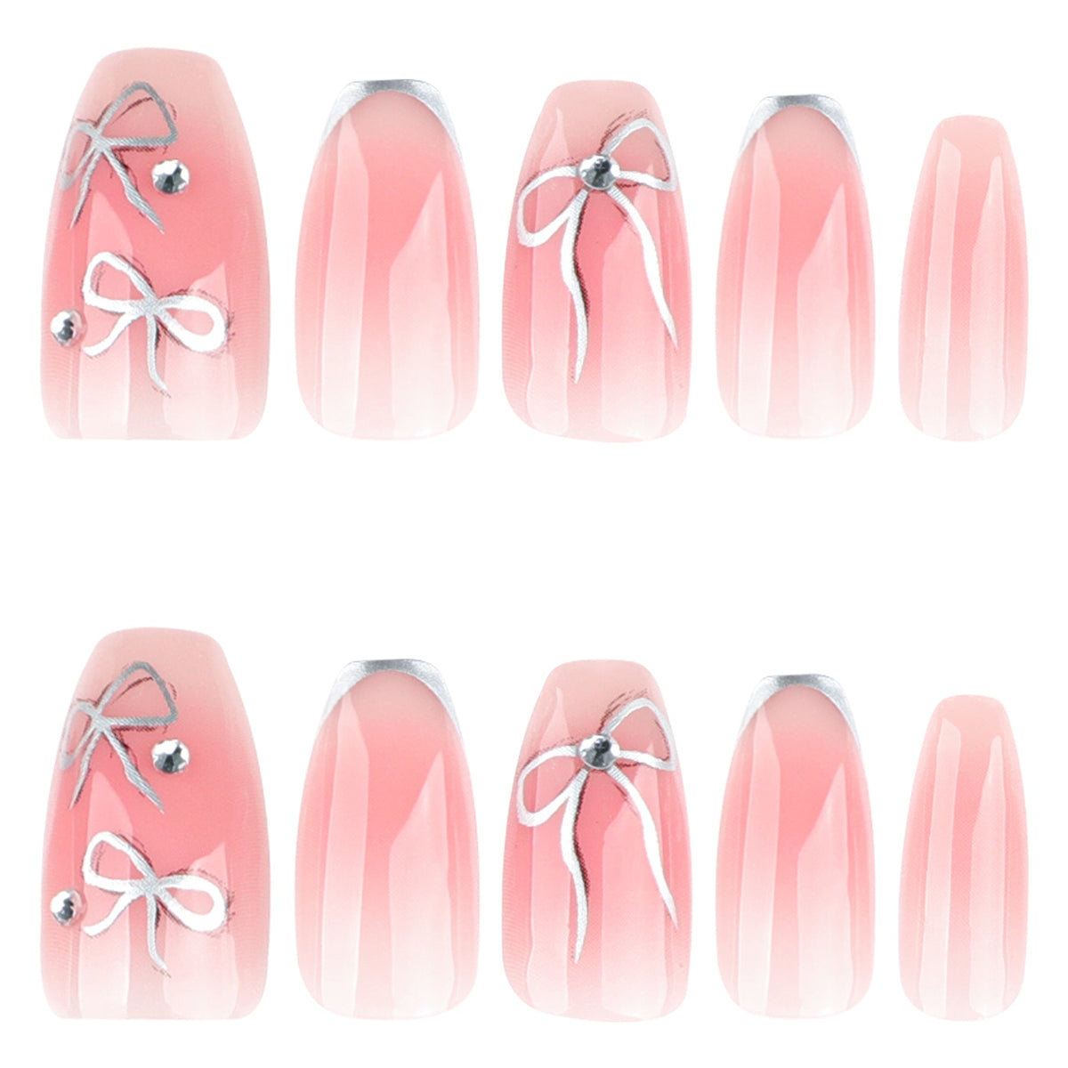 Silver Bow Blush nude pink press-on nails
