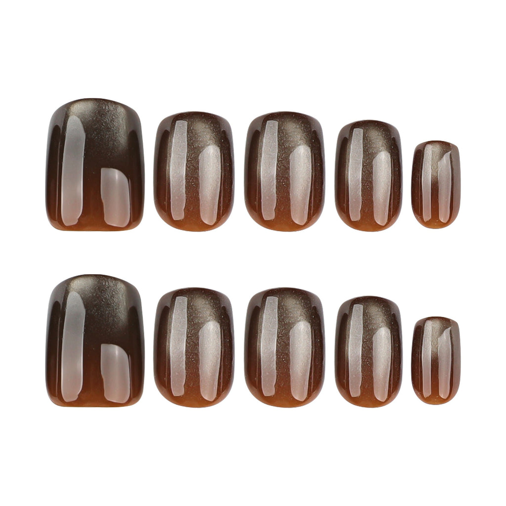 Cocoa Glow metallic short square press-on nails