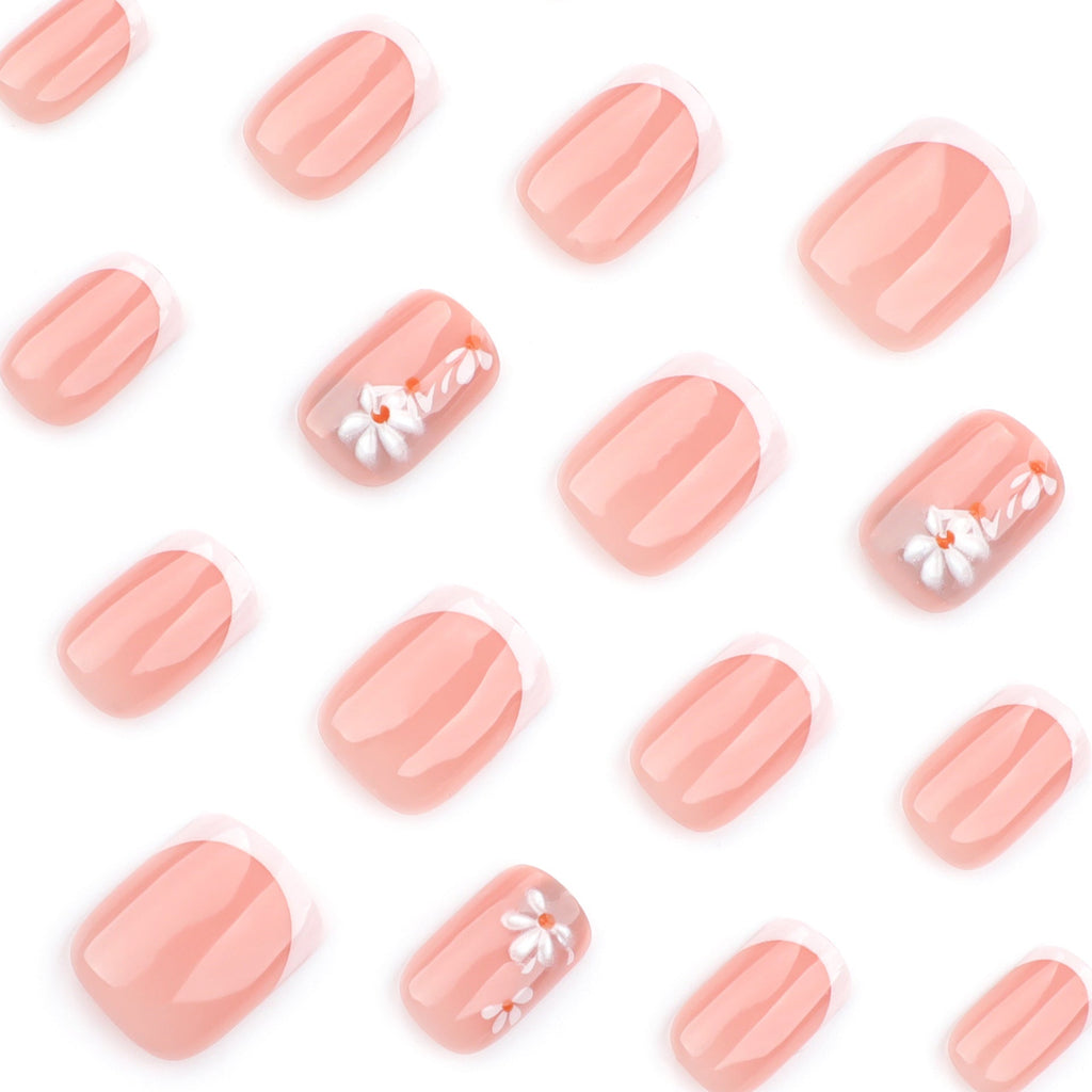 3D Daisy French short square press-on nails