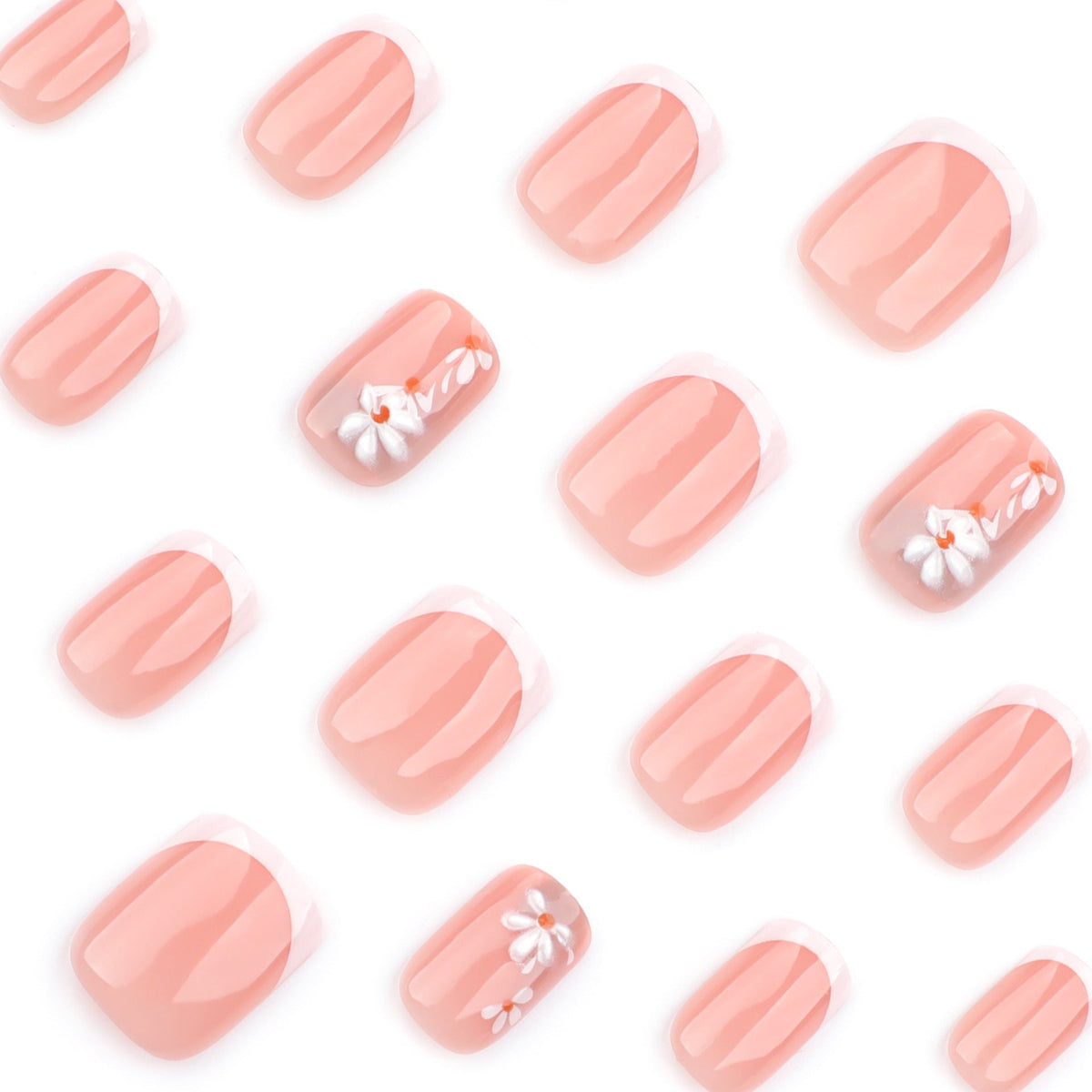 3D Daisy French short square press-on nails