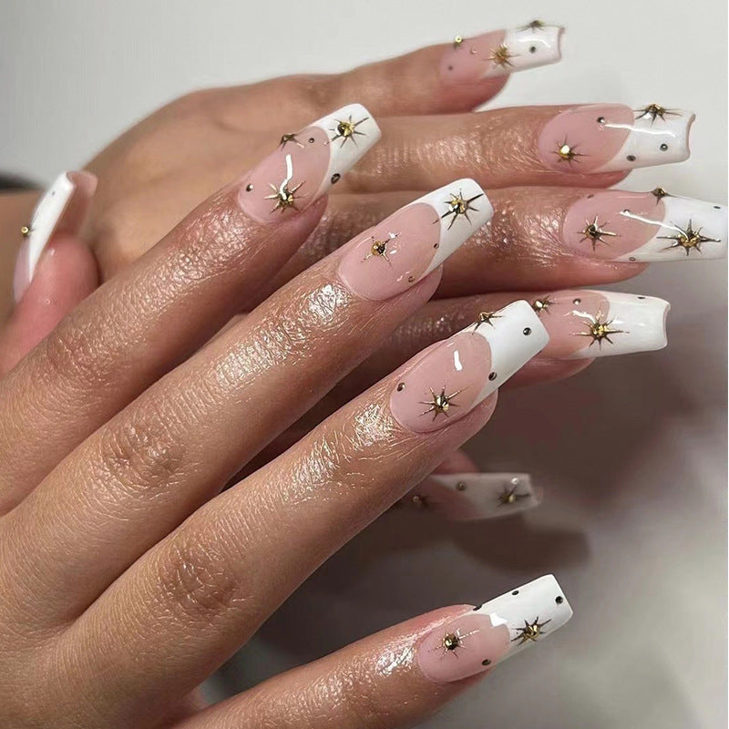 Starlight French rhinestone press-on nails