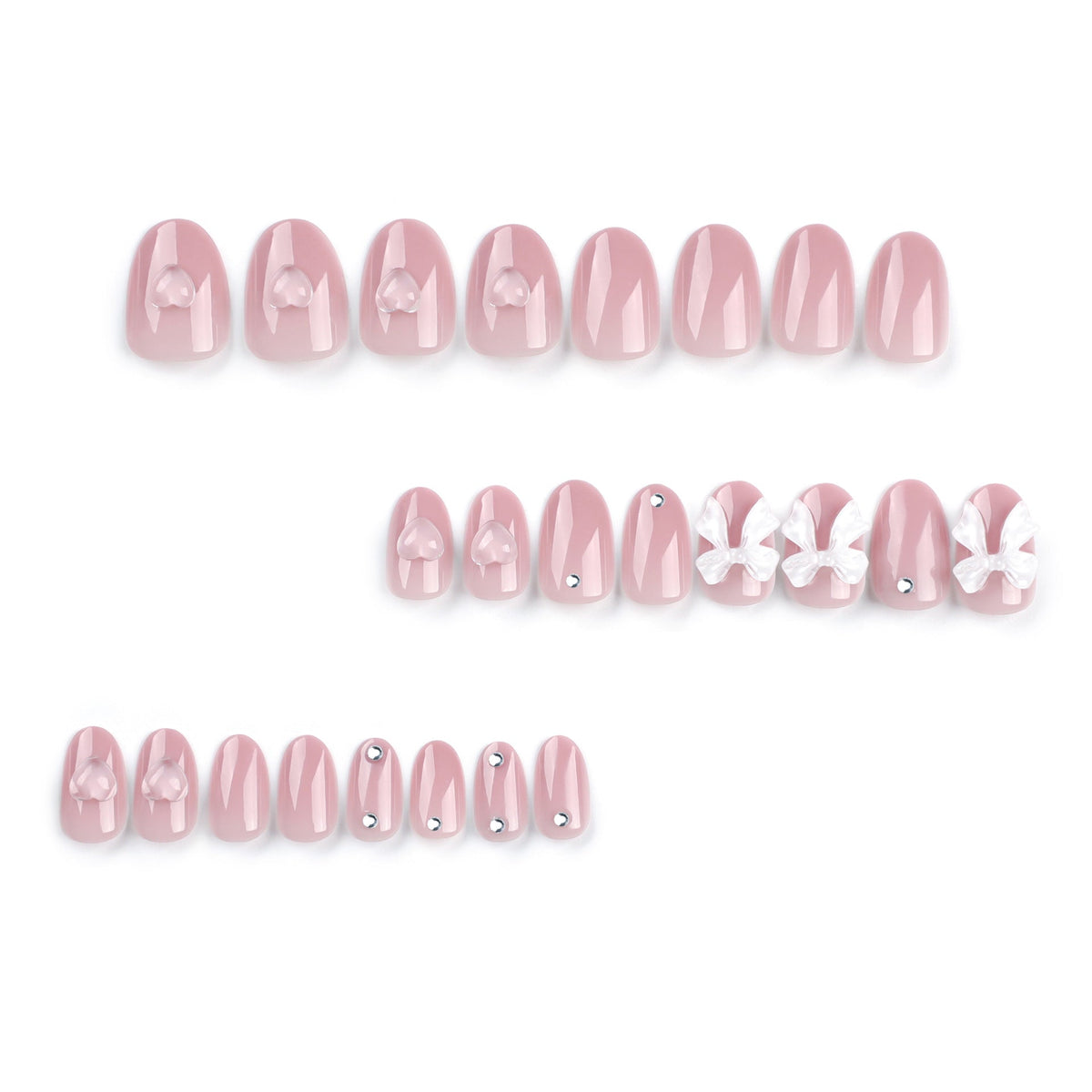 Blush Bow Heart pink press-on nails
