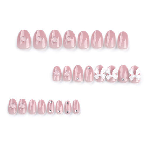 Blush Bow Heart pink press-on nails