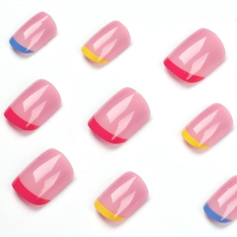 Rainbow French multicolor press-on nails