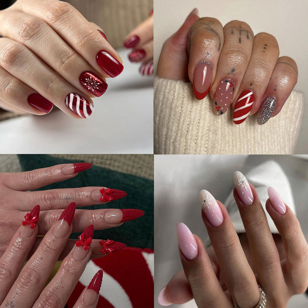 Winter Cheer holiday short almond press-on nails