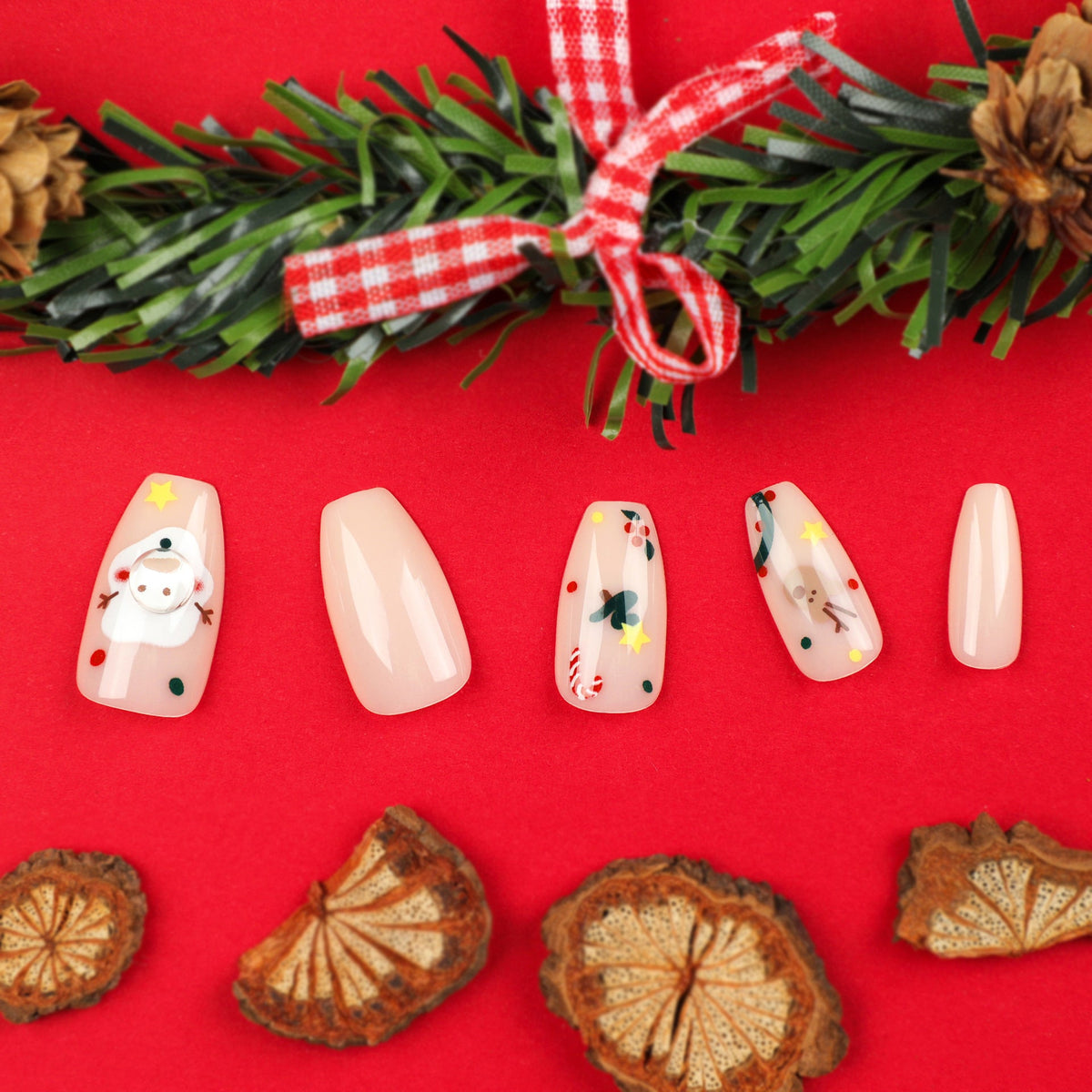Holiday Ballet short Christmas press-on nails