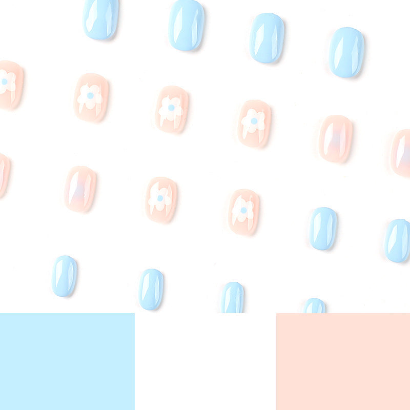 Blue Blossom Blush baby blue floral press-on nails