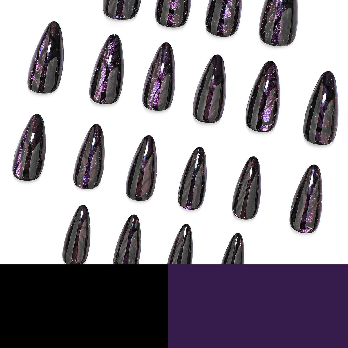 Iridescent Noir shimmer stiletto press-on nails