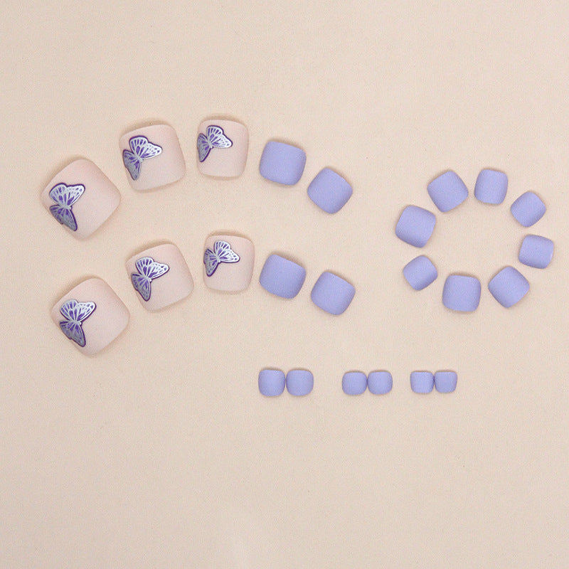 Purple Butterfly 24-piece press-on toenail set