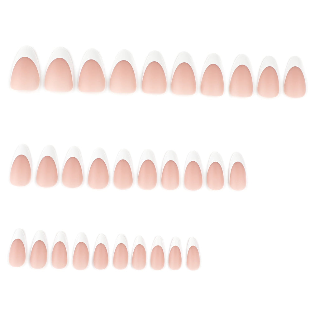 Matte White French short almond press-on nails