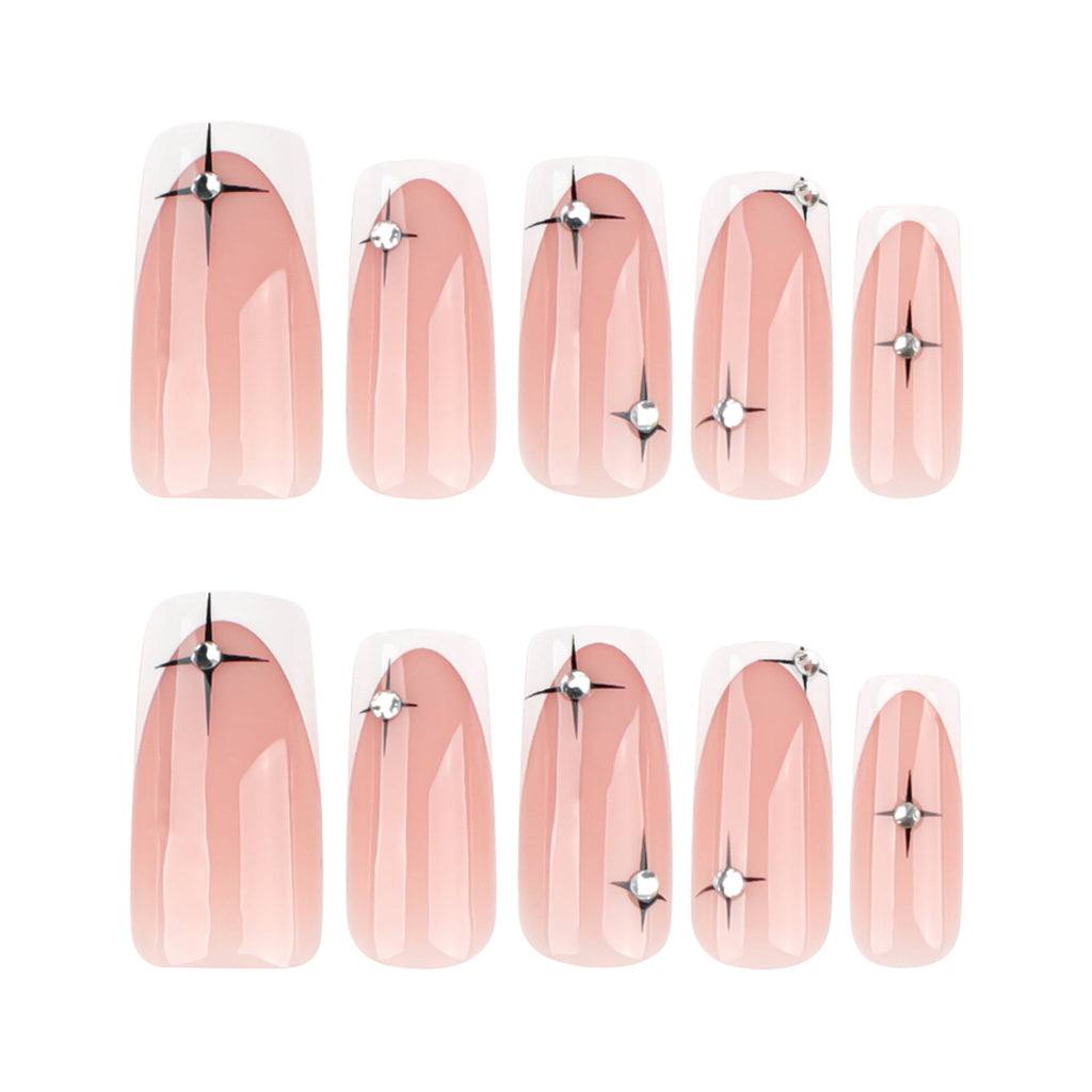 Monochrome Star French medium square press-on nails