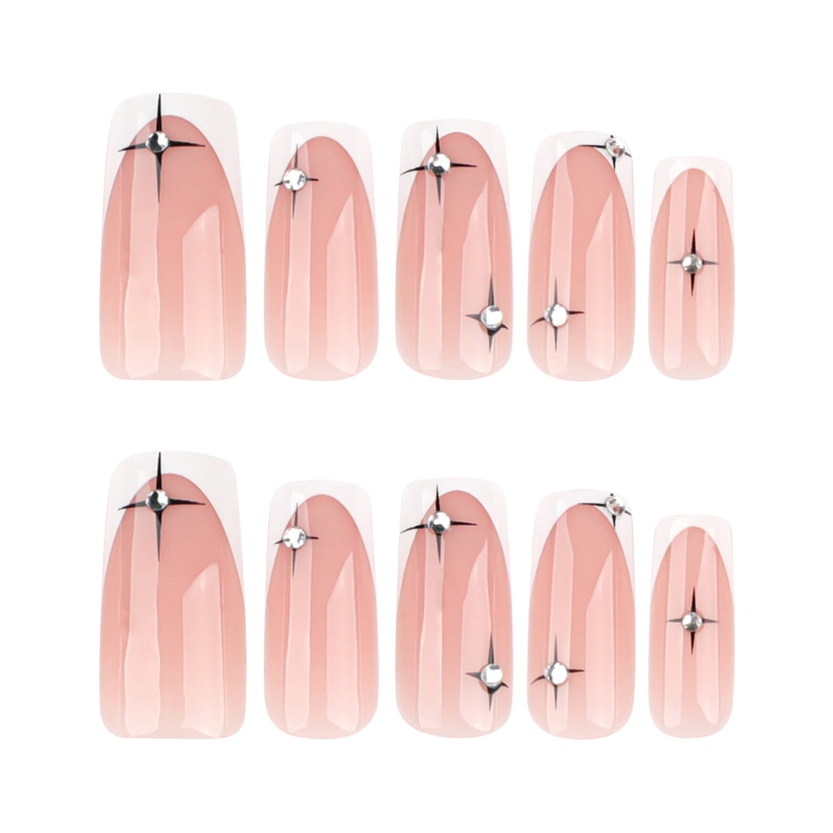 Monochrome Star French medium square press-on nails
