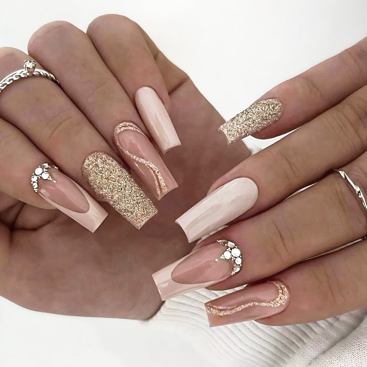Long Glitter French press-on nails