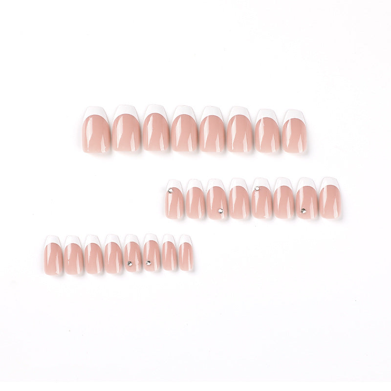 Crystal White French short ballet press-on nails