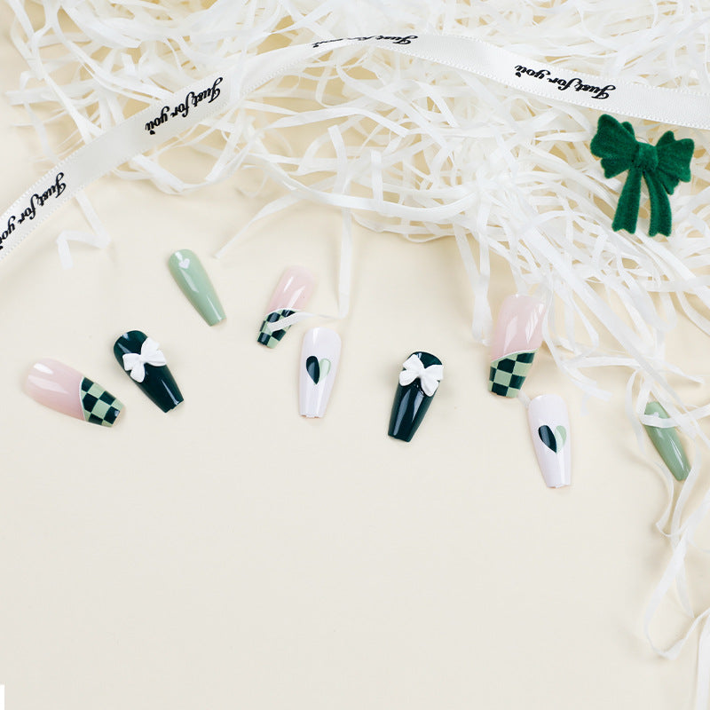 Matcha Checker green press-on nails