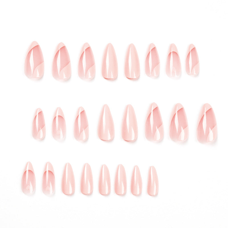 Pink Heart French short almond press-on nails