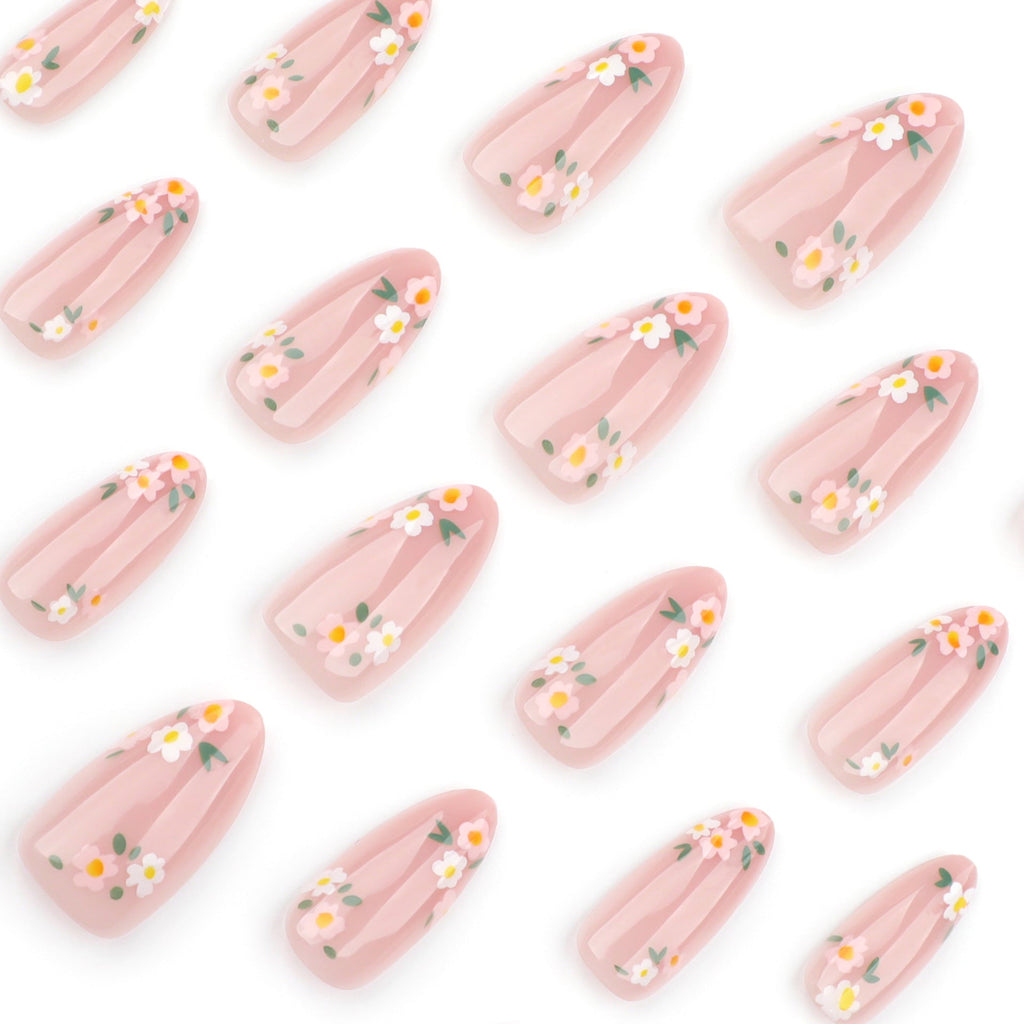 Spring Meadow floral almond press-on nails