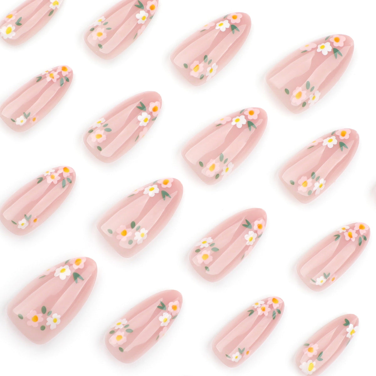 Spring Meadow floral almond press-on nails