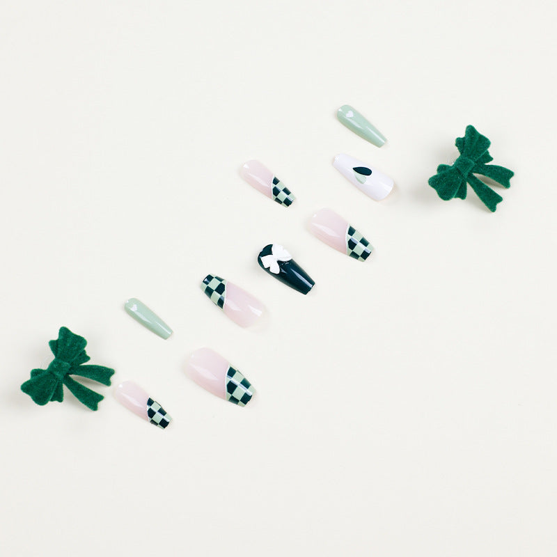 Matcha Checker green press-on nails