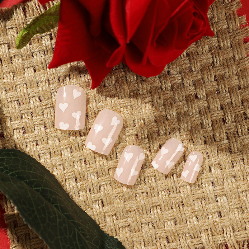 Nude Sweetheart white heart press-on nails