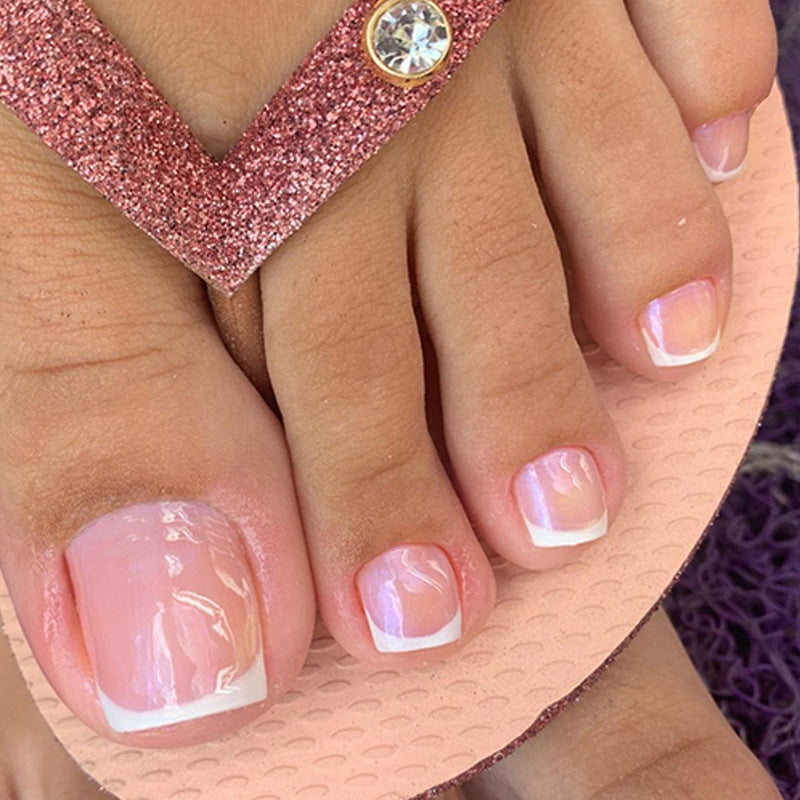 Blush French press-on toenails